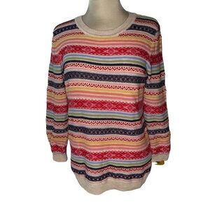 Talbots sweater 3/4” long sleeves 1/4” zip back multicolored pattern Size Medium